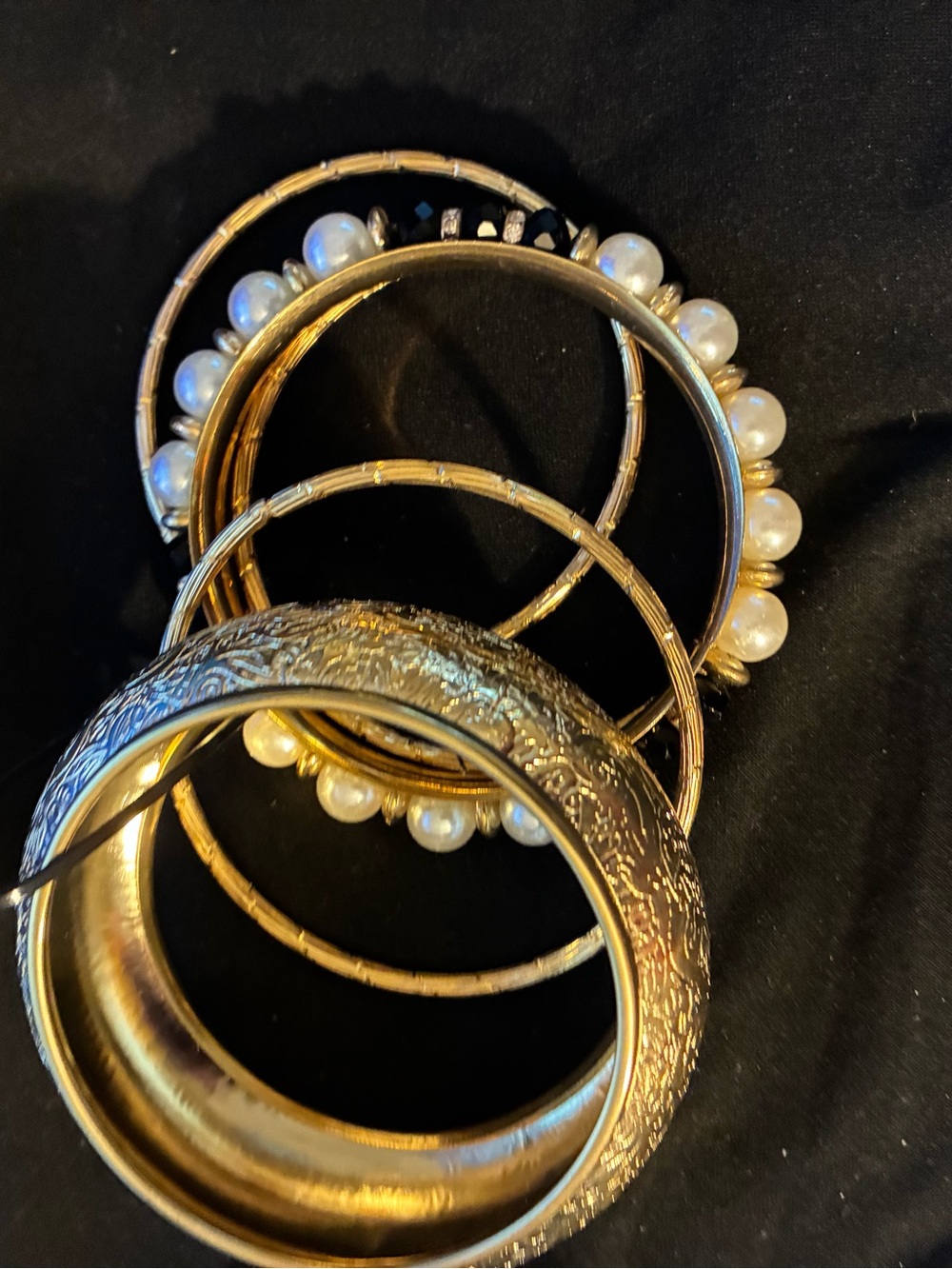 Gold Pearl Accent Bangle Set